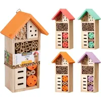 Progarden Insectenhotel Bugston - hout - naturel/lila - 13 x 8 x 26 cm - bijenhotel / Insectenhuis