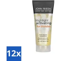 John Frieda 12 x – Shampoo – Sheer Blonde Highlight Activating Brightening – Voor highlights – 250 ml - Blond Highlights - Verhelderende Shampoo - Zonnebloemextract - Witte Thee - Haarverzorging