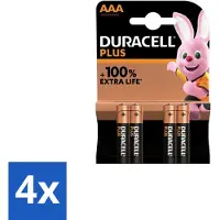 Duracell 4 x – Alkaline Batterijen AAA – Plus – 4-pack - AAA Batterijen - Alkaline Batterijen - Langdurige Batterijen - Batterijen Voor Speelgoed - Batterijen Voor Zaklampen