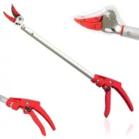 Famanu – Snoeischaar met lange steel en aluminium vasthoudtang, met tefloncoating en veiligheidsslot, lengte 64 cm, rood