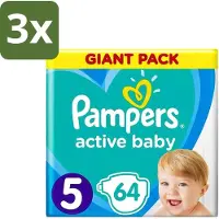 Pampers 3 x - Active Baby - Luiers - Maat 5 (11-16 kg) - Zachte Pasvorm - 64 Luiers - Luiers Voor Baby - Droge Huid - Luchtdoorlatende Banen - Absoluut Droge Nacht - Dermatologisch Getest