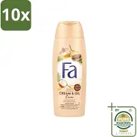 Fa 10 x - Douchecrème - Room & Olie Kokosnuss Kakaoboter - Verzachtend & Voedend - 250 ml - Grootverpakking - Douchecrème - Kokosnoot - Cacaoboter - Natuurlijke Ingrediënten - Verzorgende Douche