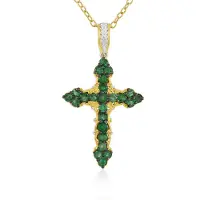 Cavill - Zilveren Halsketting 925 Verguld - 1,179 ct Zambia Smaragd Rond, 24 Stenen - Elegante Verstelbare Ketting met Kruisvormige Hanger