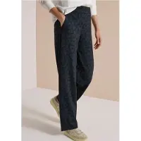 Cecil Dames Broek met High Waist en Straight Leg pijpen met luipaardprint - Blauw - M