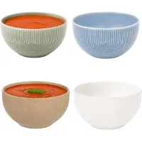 Secret De Gourmet Soepkommen Memphis - D14 cm - groen / blauw / beige/ wit - 4x stuks - keramiek