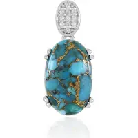 Cavill - Geplaatineerde Zilveren Hanger - 6,13 ct Blauwe Mohave Koper Turkoois Ovaal Cabochon - 0,08 ct Tanzanische Zirkonia - Elegant Sieraad
