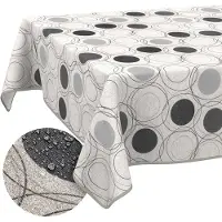 ANRO Tafelkleed Grijze cirkels Grijs 180x100cm Met sierband Afwasbaar Waterafstotend Binnen & Buiten