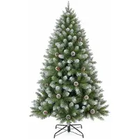 Black Box – Kunstkerstboom Besneeuwd Groen – 185 cm Hoog – Ø 107 cm – Met Dennenappels – Scharnierconstructie – Volle Luxe Kerstboom
