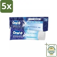 Oral-B 5 x Tandpasta 3D White Arctic Fresh 75 ml - Grootverpakking - Tandpasta Whitening - Wittere Glimlach - Frisse Adem - Tanden Reinigen - Glazuur Bescherming