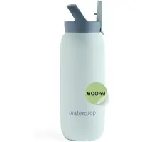 Waterdrop All Purpose thermosfles 600ml, Pastel Turquoise, waterfles met rietje, geïsoleerde roestvrijstalen drinkfles, 24 uur koud, lekvrij & onbreekbaar