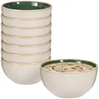 Excellent houseware Soepkom Kenji - set van 8x - groen - 14 x 7 cm - keramiek - schaaltjes - 580 ml