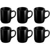 Luminarc Set van 6 Zwarte Koffiemokken – 25cl – Moderne Stevige Mokken voor Koffie of Thee – Geschikt voor Dagelijks Gebruik