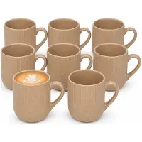 Secret De Gourmet koffie mok Memphis - 8x stuks - beige - 300 ml - drink mokken - keramiek - met stijlvol motief
