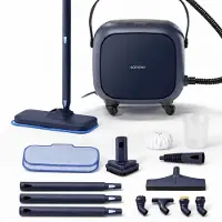 Samako Halo Stoomreiniger 1500W - Vloerreiniger met Instelbare Stoomstand - 15 Accessoires - 40min Stomen - Voegenreiniger voor Badkamer en Keuken - Blauw