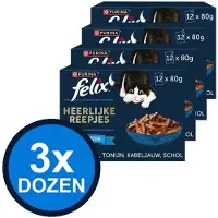 Felix 3x - Heerlijke Reepjes Vis Selectie in Jus - Kattenvoer Natvoer - 12x80g