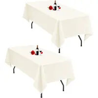 Famanu – Set van 2 ivoorkleurige tafelkleden, 153 x 260 cm, rechthoekige polyester tafelkleden, wasbaar, perfect voor bruiloften en feesten