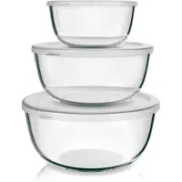 Famanu – Saladekom van glas met deksel - glazen kom set van 3-1100 ml + 2700 ml + 4400 ml – mengkommen klein tot groot – borosilicaatglas – glazen schaal saladeglazen schaal