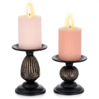 Unyqoos Elegante Vintage Kandelaar Set van Zwart Metaal voor Stijlvolle Decoratie
