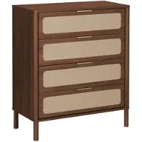 Sweeek - Vintage ladekast met 4 lades houtdecor en rietwerk - etta