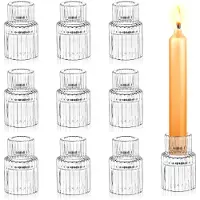 Unyqoos Set van 10 elegante glazen kaarsenhouders voor sfeervolle tafeldecoratie, transparant, 6*2cm, 10 stuks