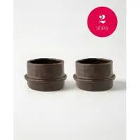 Vtwonen - Waxinelichthouders Straight - Donkerbruin - Keramiek - Set van 2 - 8,5 x 5,5 cm