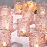 Unyqoos Set van 12 roze glazen kandelaars voor sfeervolle tafeldecoratie