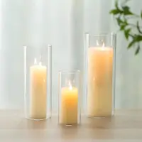 Unyqoos Set van Drie Handgeblazen Glazen Windlichten voor Kaarsen en Decoratie, transparant, 20*8,25cm, 3 stuks