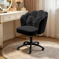 Famanu – Schattige bureaustoel van fluweel met strikkussen, vlinder vanity stoel voor slaapkamer, computer werkstoel met rugleuning, zwart