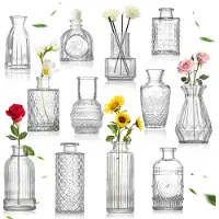 Famanu – Set van 12 vintage glazen vazen, mini tafel middenstukken voor bloemen, ideaal voor woonkamer en bruiloft decoratie