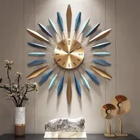 Unyqoos Stijlvolle grote metalen wandklok in Mid-Century stijl voor elke ruimte, blauw, 57 cm