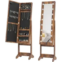 HOMCOM Vrijstaande sieradenkast - Hout - 36x30x136cm - Rustiek bruin