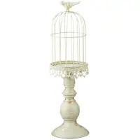 Semoic Vintage Vogelkooi Kaarshouder Bruiloft Tafeldecoratie Rekwisieten Bruiloft Decoratie Metaal Ijzer Kaarshouder, Wit, L