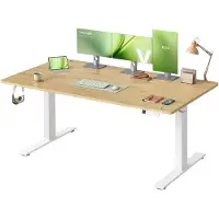 Vasagle In Hoogte Verstelbaar Bureau met Usb Aansluiting, Goldeichenfarben / 160 x 80 cm