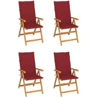 vidaXL Klapstoelen, set van 4, met bordeauxrode kussens, gemaakt van massief teakhout