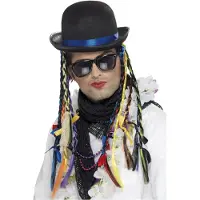 Smiffys Boy George hoedje met vlecht (zwart met blauw)