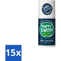 Happy Earth 15 x – Deodorant Roll-On – 100% Natuurlijk Men Protect – 75 ml - Natuurlijke Deodorant - Mannen Deodorant - Roll-on Deodorant - Geurbeheersing - Huidvriendelijk Deodorant