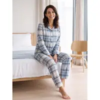 Pastunette Pyjama 'Frosty Checks' crème / blauw
