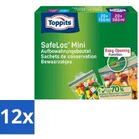 Toppits 12 x – Safeloc Mini Zip-Zakjes – 40 Zakjes - Mini Zakjes - Lekvrij - Herbruikbaar - Herbruikbare Zakjes - Droge Opslag
