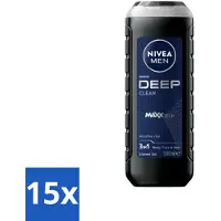 Nivea 15 x MEN - Douchegel - Deep Clean 3-in-1 - 500 ml - Douchegel - Diepe Reiniging - Microklei - Mannelijke Geur - Huidverzorging