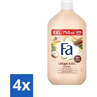 Fa 4 x - Cream & Oil Cacao - Bad- & Douchegel - Cacaoboter Met Kokosolie - 750 ml - Badgel - Douchegel - Cacaoboter - Kokosolie - Verzorging