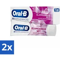 Oral-B 2 x - 3D White Advanced – Tandpasta – Luxe – Glamorous White – 75 ml - Tandpasta - Witte Tandpasta - Glimlach - Verkleuring - Vlekken