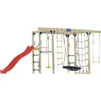 Axi Boris Klimtoestel met Schommels, Trapeze, Klimnetten en Monkey Bars – Rode Glijbaan