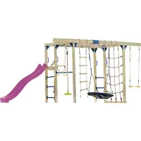 Axi Boris Klimtoestel met Schommels, Trapeze, Klimnetten en Monkey Bars – Paarse Glijbaan