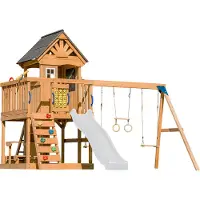 Axi Jack Speeltoestel met Dubbele Schommel en Trapeze Bruin – Witte glijbaan
