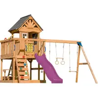 Axi Jack Speeltoestel met Dubbele Schommel en Trapeze Bruin – Paarse glijbaan