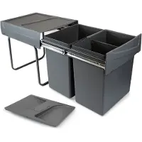 Emuca Afvalbakken voor recycling Recycle met geurdicht deksel voor keuken, 2 x 20 l, bevestiging aan onderzijde, handmatig uittrekken, Plastic, Antracietgrijs