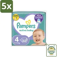 Pampers 5 x – Luiers – Active Baby Maat 4 (9-14 kg) – 62 Luiers - Grootverpakking - Luiers Voor Baby - Droge Luiers - Superabsorberende Luiers - Anti-lek Luiers - Zachte Luiers