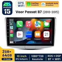 Hexinex Hexinexmarket Autoradio Geschikt Voor VW PASSAT B7 (2010- 2015) - Draadloos CarPlay, Android Auto, GPS Navi, multimediaspeler - 2GB+64GB