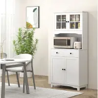 STILVORA Keukenkast Hoogkast Wit Met Glazen Deuren 2 Lades Verstelbare Planken En Microgolfoven Nis Voor Keuken En Eetkamer 74,5x40x172 Cm