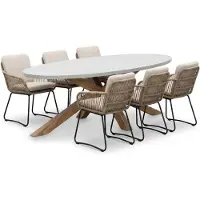 BUITEN living Livorno/Harper Sahara Dust dining tuinset | 6 personen | polystone + touw | 240cm
